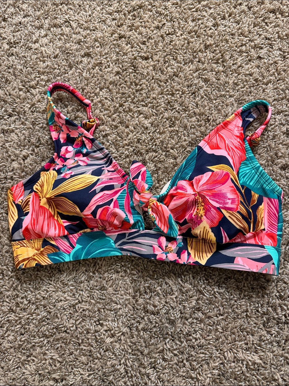 Kona Sol Floral Bikini Top in Navy, Pink, Teal & Yellow